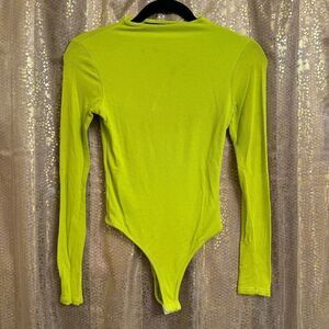 Naked Wardrobe Bright Lime Green Long Sleeve Bodysuit Small